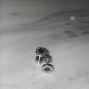 Unisex Silver Black Stud Earrings